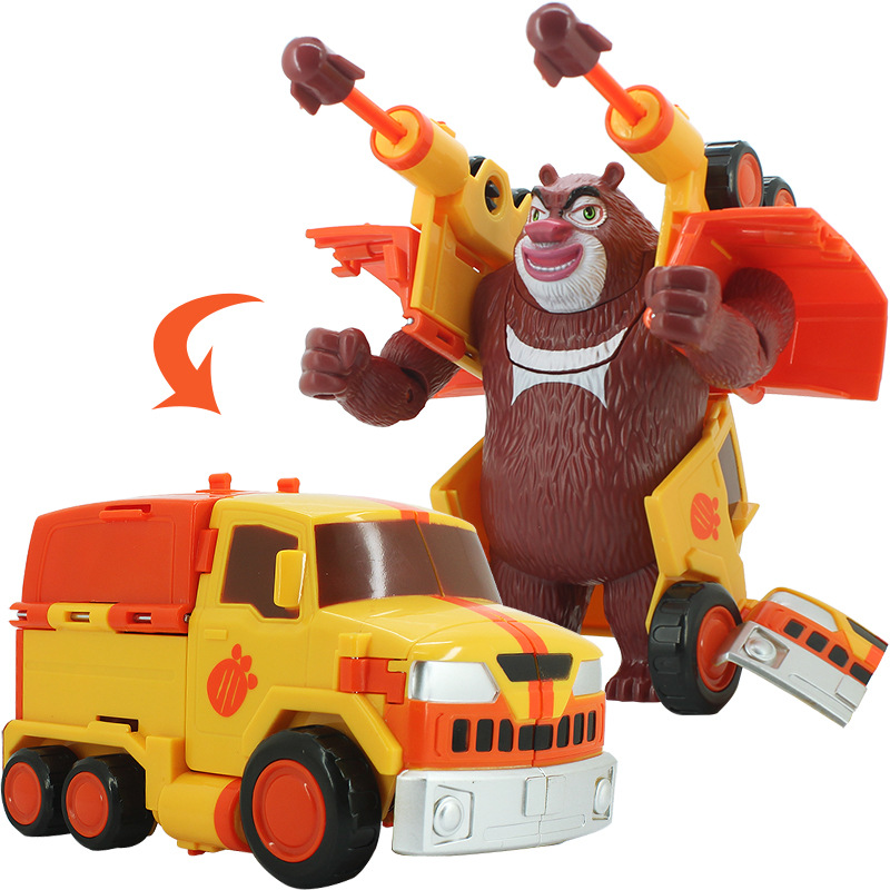 正版熊出没之熊熊变形车套装光头强熊大熊二儿童玩具车车模型