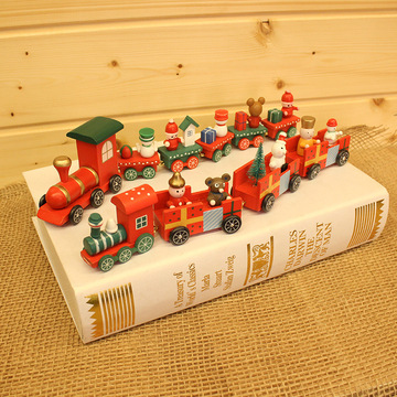 圣诞装饰品 diy木质小火车 儿童圣诞礼物礼品柜台橱窗桌面摆件