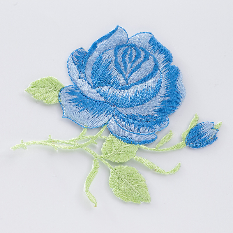 玫瑰花朵刺绣布贴批发 电脑绣花加工定制贴布绣 刺绣帖 绣花标