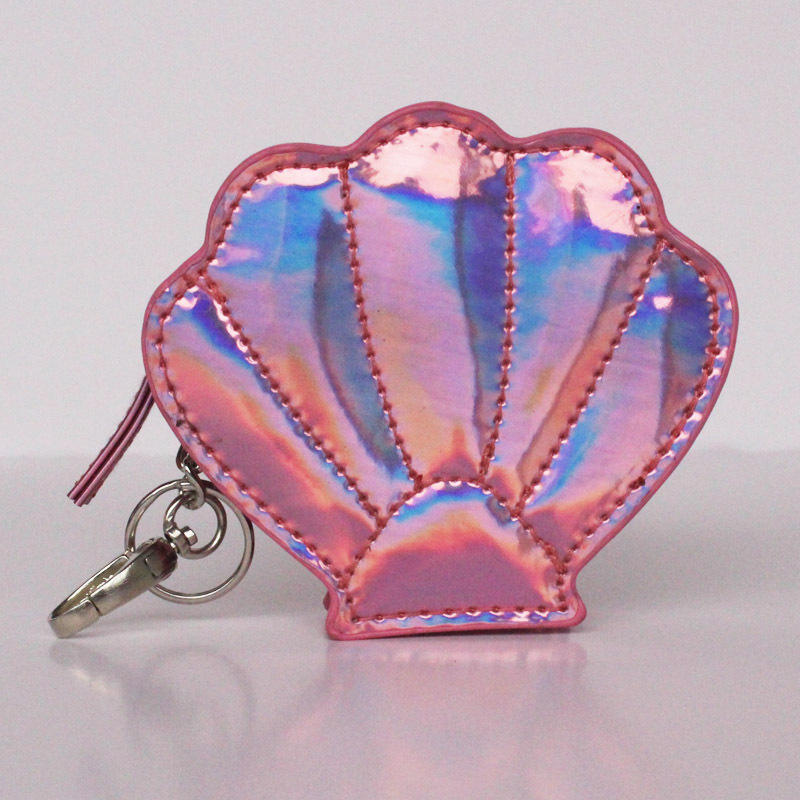 2018新款迷你卡通贝壳零钱包钥匙扣包包汽车挂饰镭射pu小包可定制