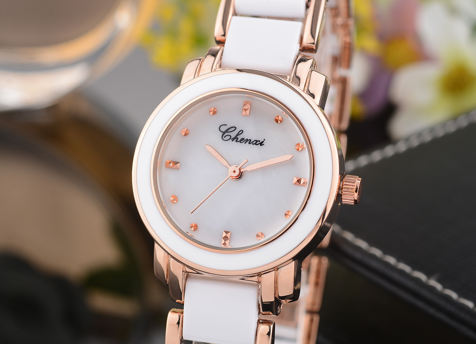 女表批发晨曦品牌手表贝壳面时装腕表陶瓷石英表chenxi watch301a