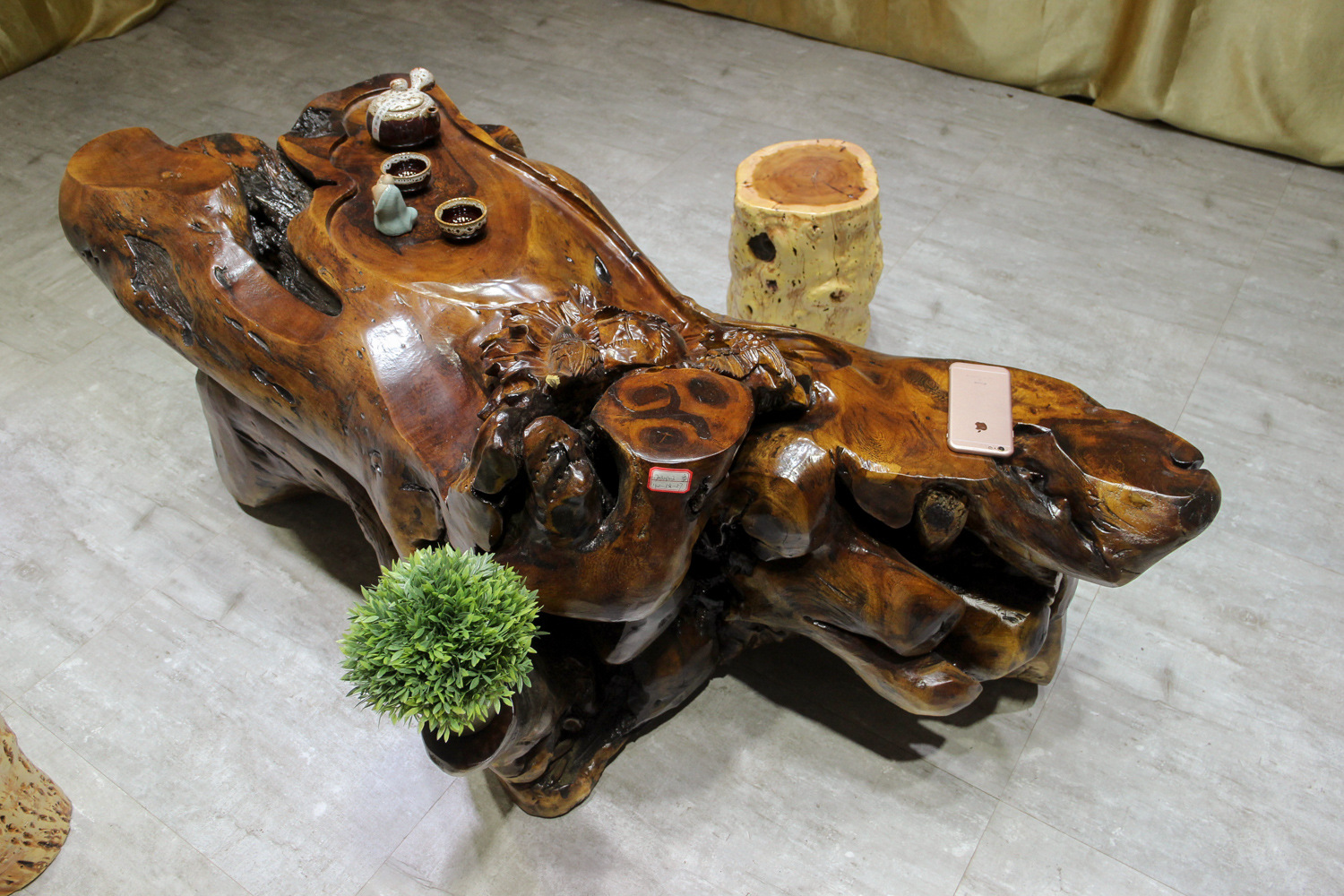 鸡翅木天然脚根雕茶台实木树墩功夫茶海整体根艺茶桌自然原木茶几