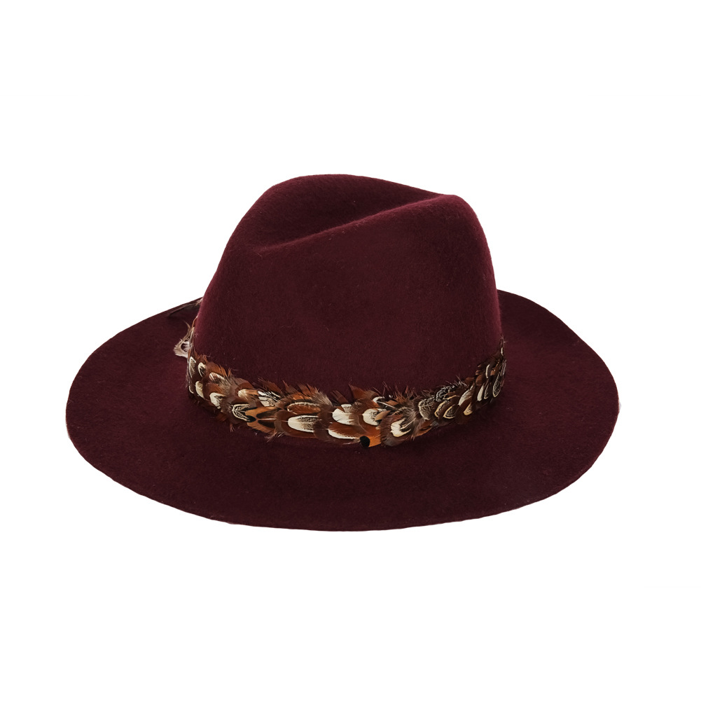 新款秋冬女帽子气质羽毛毡帽高档韩版宽檐羊毛礼帽潮女工厂批发