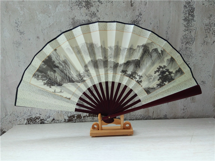 【10寸白底水墨画】景区热卖爆款 绢布扇折扇批发 广告扇定制