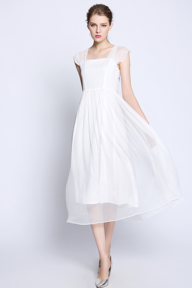 特价 芭碧尔简约白色真丝连衣裙波西米亚海边度假沙滩裙夏季新款