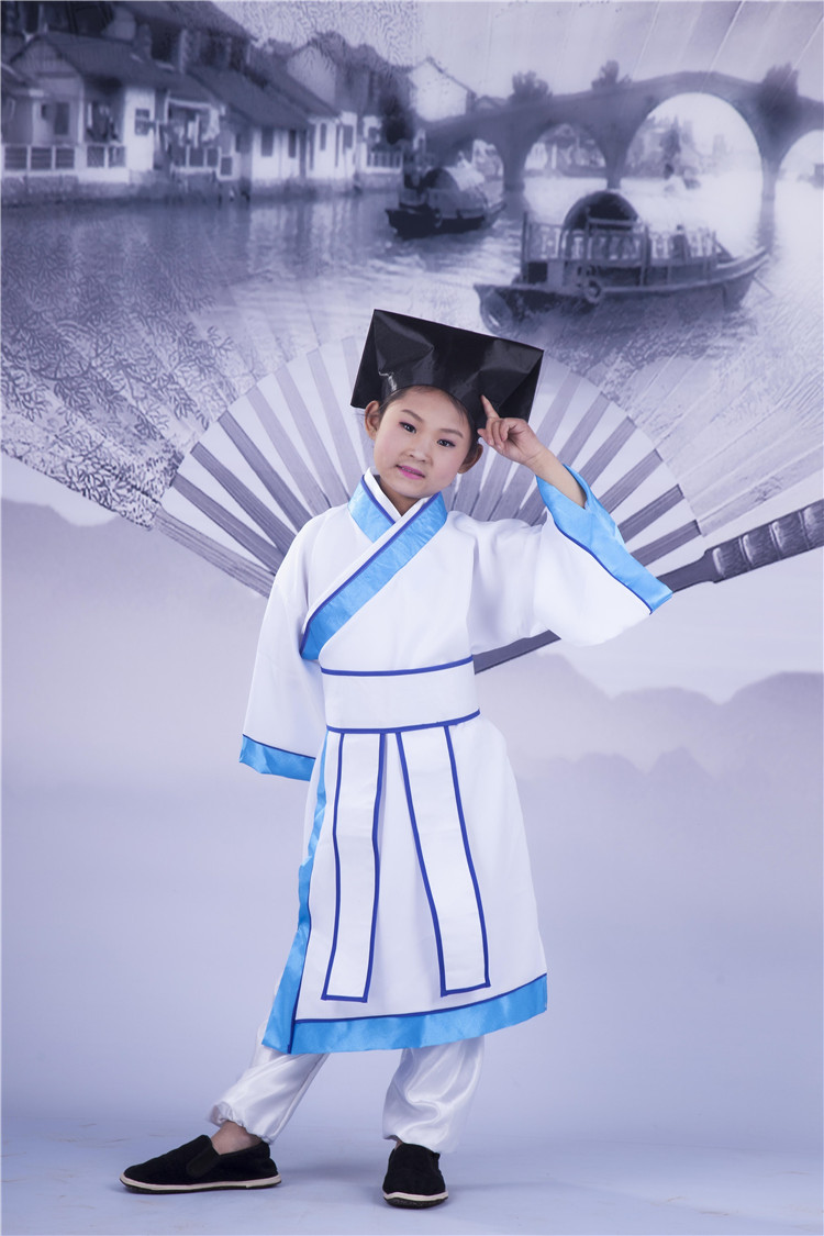 古代儿童汉服国学书童男童民族古装中小学生三字经弟子规演出服装