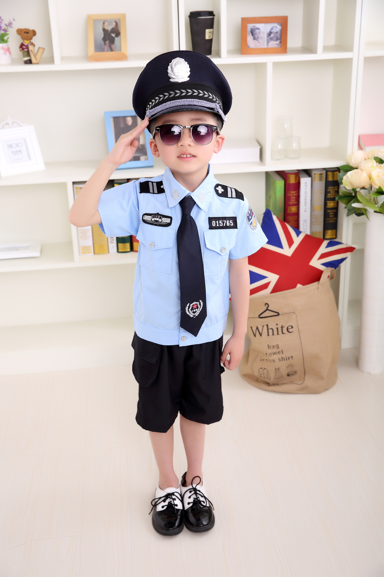 儿童小警察服儿童舞台演出服装小交警演出服套装夏款短袖服