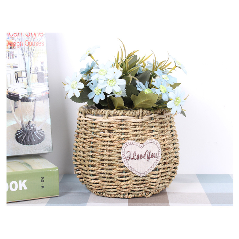 Factory Wholesale Hand-Woven Straw Rope round and Square Green Radish Succulents Iron Flower Pot Straw Woven Storage Basket