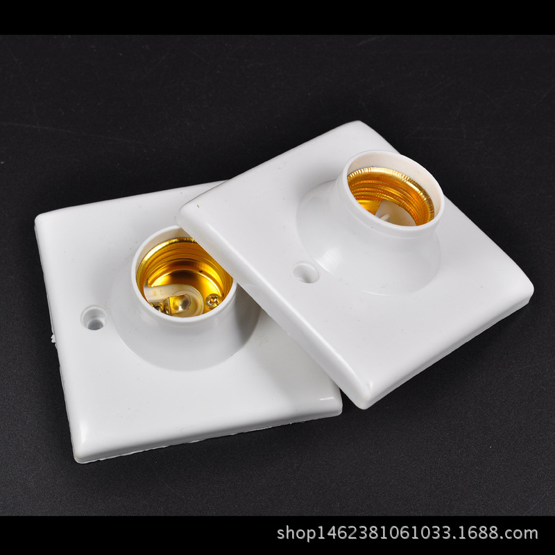 厂家直销86方型暗装螺口平灯座 e27灯头 塑料螺口平灯头.