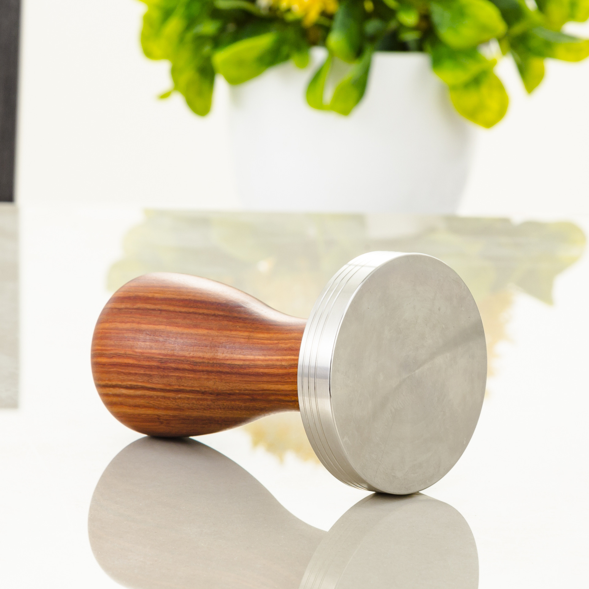 红檀木柄压粉锤 不锈钢实心咖啡压粉器 58mm 厚实填压器