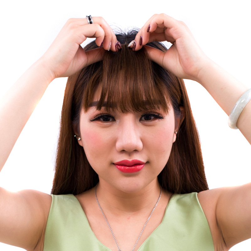 厂家手织真发空气刘海 假发刘海带双鬓真发刘海片