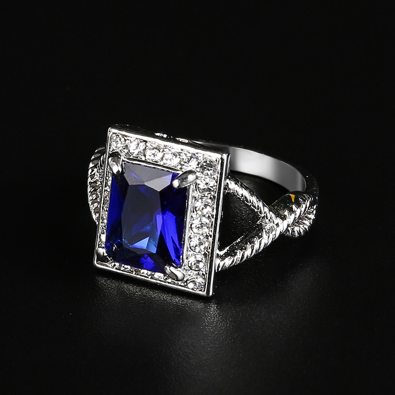 英伦天然绿宝石电镀古银精致镶钻几何菱形戒指wish热销爆款a3196