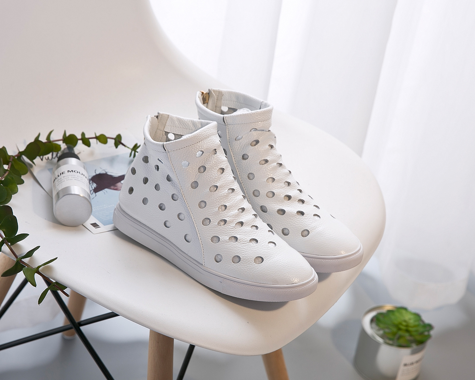 凉靴女2018新款真皮夏季短靴女靴女平底镂空洞洞鞋拉链凉鞋坡跟鞋