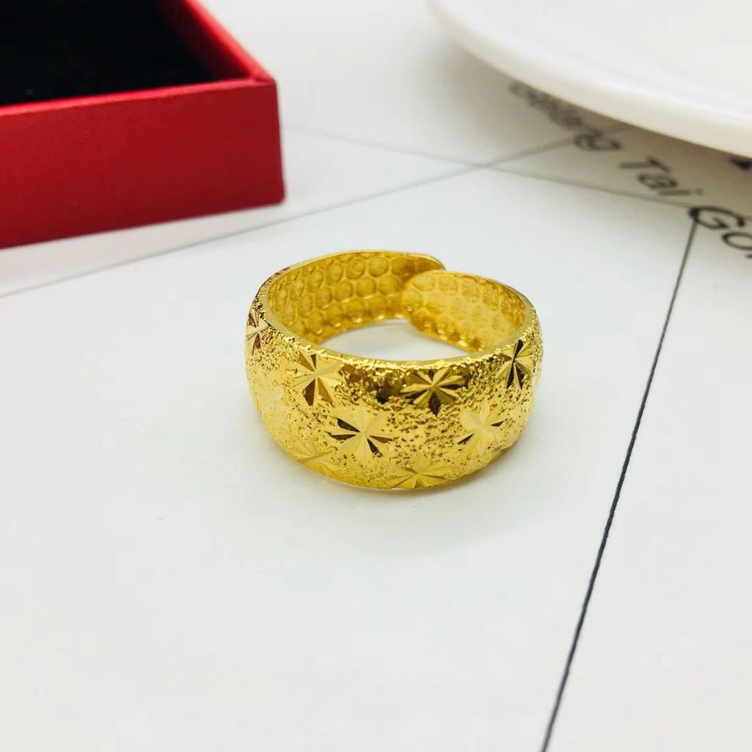 男女情侣镀金拉丝指环镀厚金戒指欧币招财天元戒大光面戒子礼物