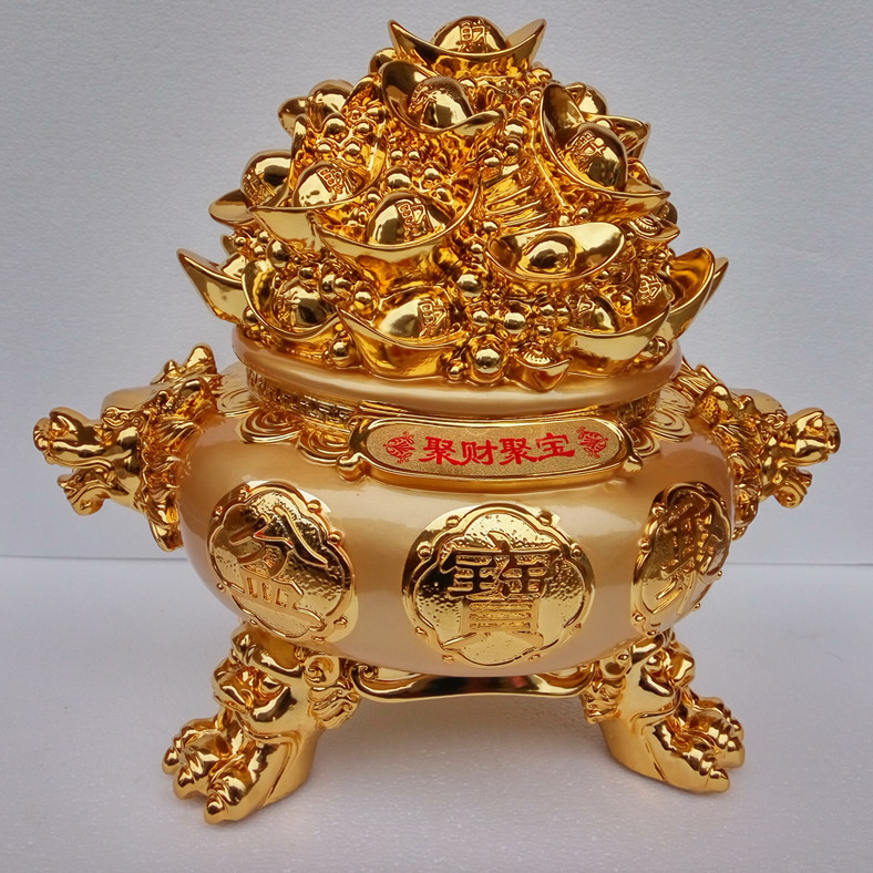 新款金色聚宝盆 聚财聚宝 树脂工艺品摆件 开业招财家居装饰礼品