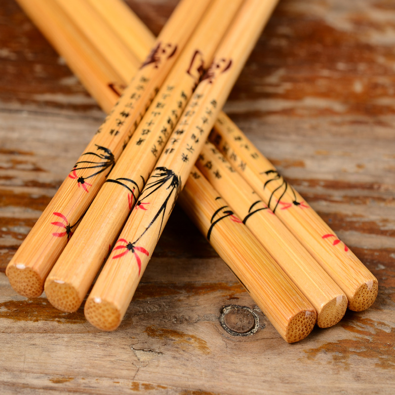 福建点头印花碳化筷子中国风竹筷子批发梅兰竹菊家用筷子厂家直供