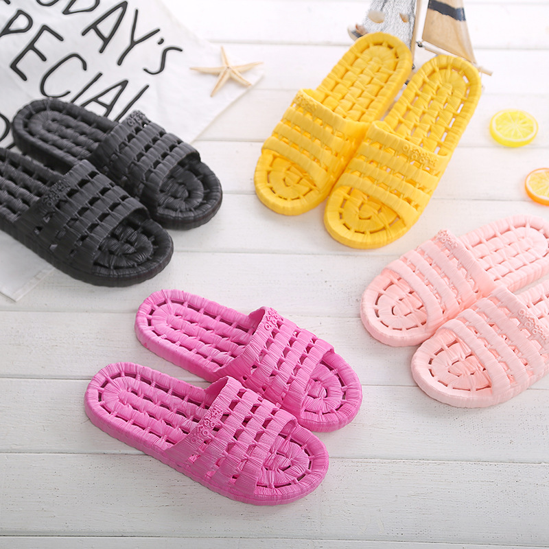 Bathroom Slippers Non-Slip Bath Hollow Leaking Home Couple Indoor PVC Men's and Women's Plastic Slippers Summer