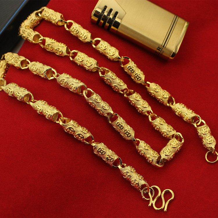 微商爆款8毫米24k仿黄金男士粗金项链 60厘米金钱链 霸气火烧金