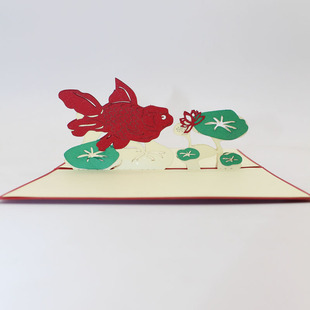 鱼和莲花新年节日生日创意diy立体贺卡剪纸雕刻艺术上海纸耀定制