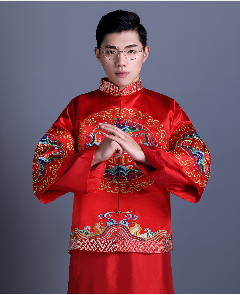 处理中式男装新郎结婚礼服秀禾服唐装马褂龙凤褂婚礼古装夏款