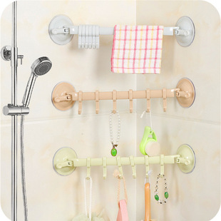 北欧色无痕锁扣式强力吸盘6连挂钩浴室毛巾架橱柜吸盘挂钩