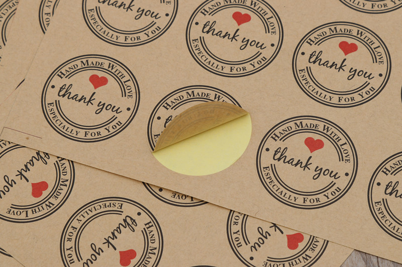 thankyou贴纸批发圆形thank you牛皮纸封口贴12枚