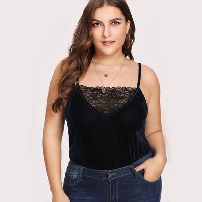 亚马逊欧美大码新款 纯色蕾丝性感三角连体裤连体衣