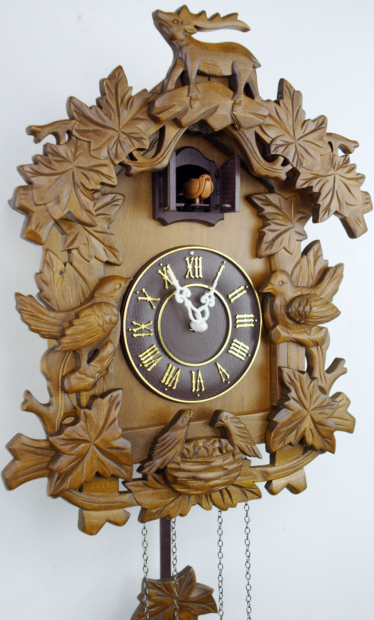 工艺定制椴木创意工艺欧式复古布谷鸟钟 整点报时咕咕钟光控报时