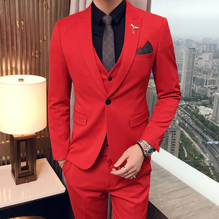 2017新款男士新郎结婚西装套装韩版免烫修身演出服礼服西服三件套