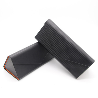 xhsg-013 黑色三角折叠盒 墨镜收纳盒 草席纹镜盒金属眼镜盒子