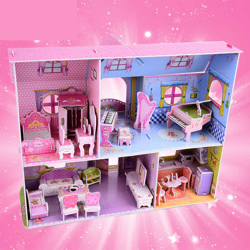 跨境3d立体拼图公主城堡创意diy纸模型手工拼装女孩玩具