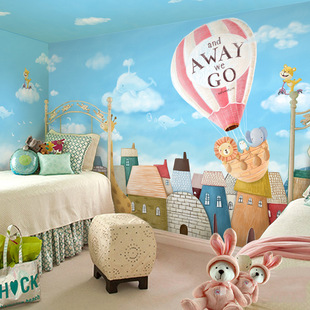 3d简约手绘抽象卡通城堡儿童房壁纸卧室背景墙纸房间艺术装饰壁画