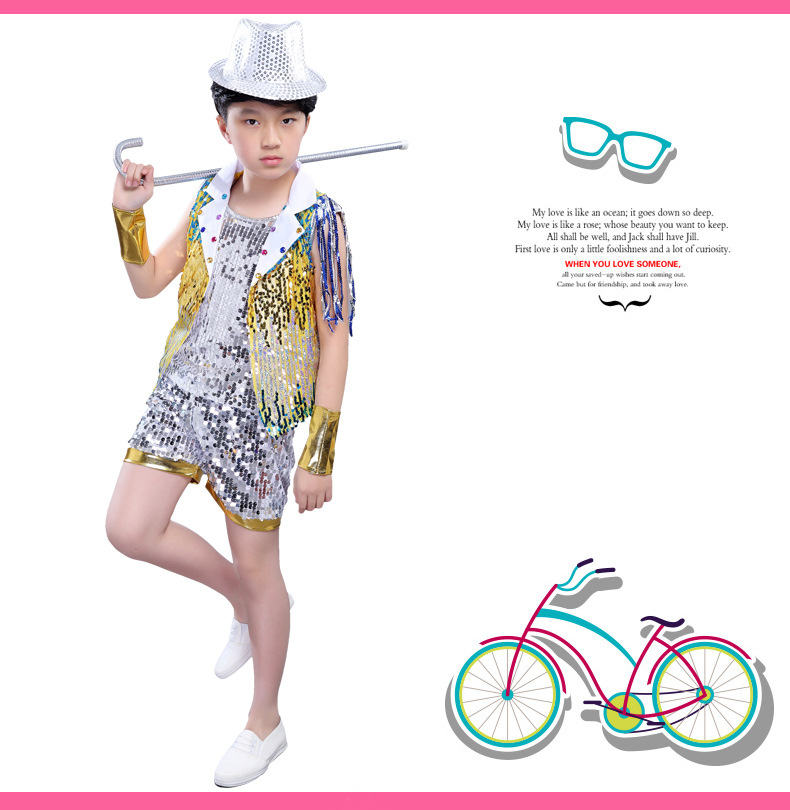 Детский костюм Детский спектакль этап одежда девушки и мальчики детские блесток хип-хоп костюмы джаз школьник майки оптом