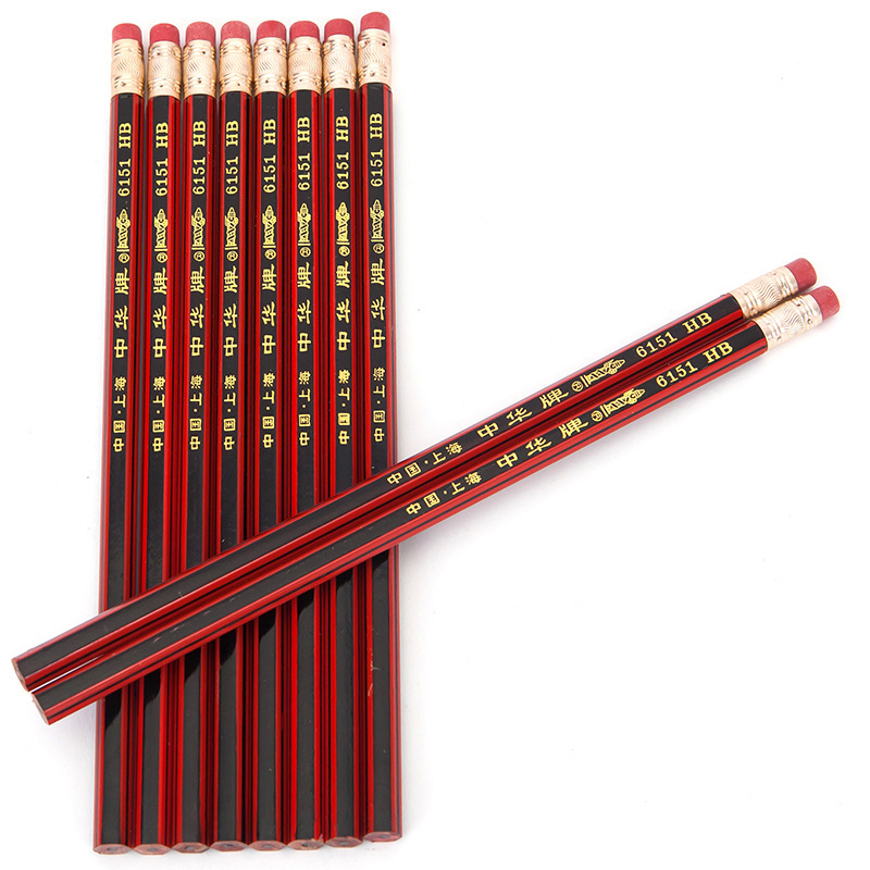 批发中华牌6151铅笔上海中华学生木制hb铅笔橡皮头铅笔12支装铅笔