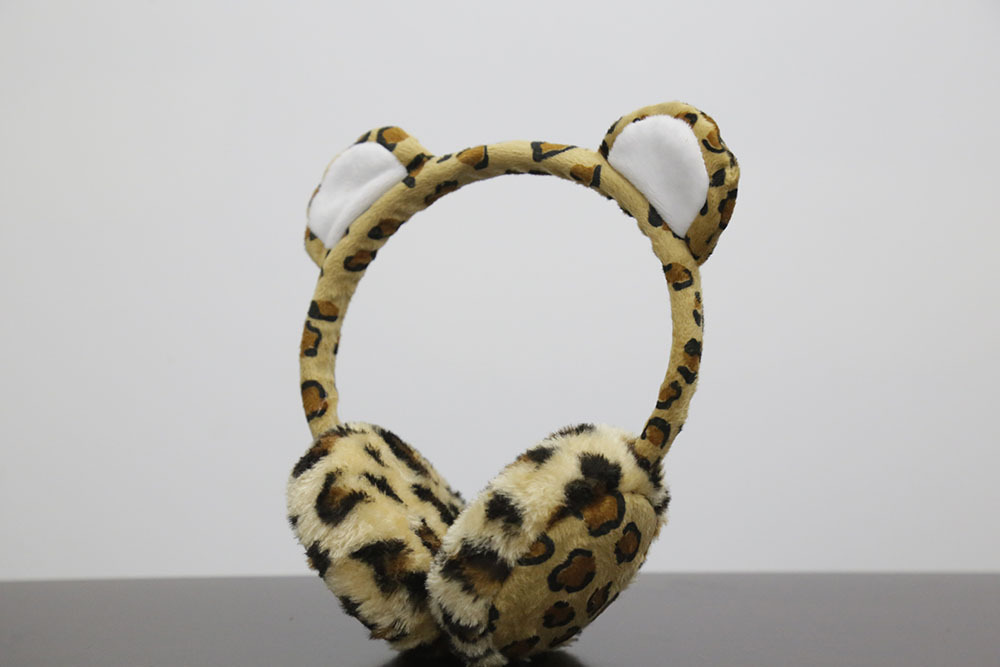 豹纹毛绒耳机保暖头戴式耳机保暖音乐耳机卡通动物耳机可定制