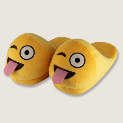 新款emoji拖鞋 qq表情拖鞋卡通毛绒拖鞋现货 表情半拖工厂直销