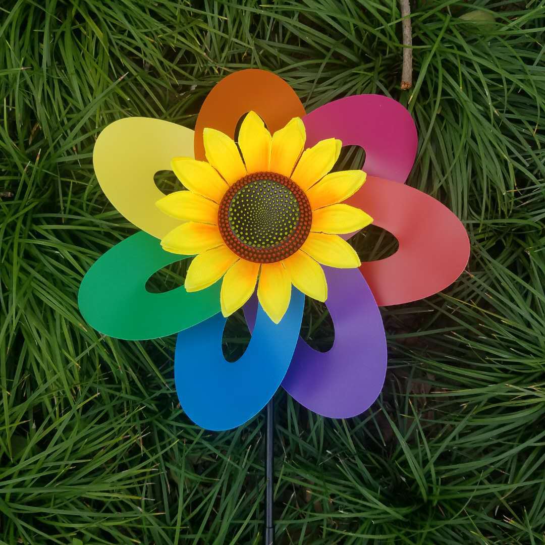厂家直销镂空向日葵七彩太阳花风车 儿童玩具风车 幼儿园布置风车