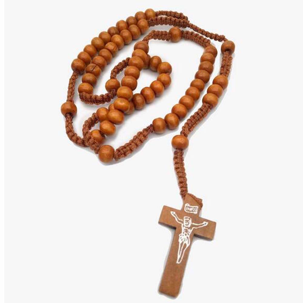 天主教念珠项链木珠手工编制十字架项链 宗教耶稣饰品