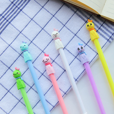 5黑色中性笔 可爱晴天娃娃造型水笔 学生文具签字笔