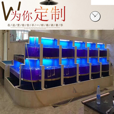 大型酒店鱼缸 饭店快餐店家庭海鲜鱼缸 宠物及园艺海鲜池鱼缸定制