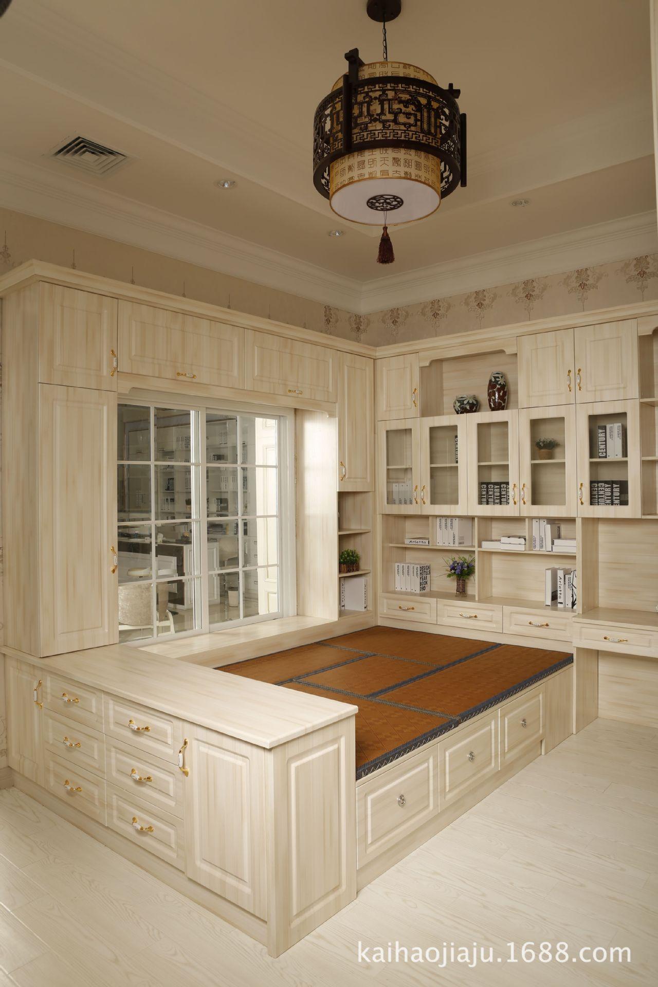 批发 简约现代多层榻榻米斗柜 实木多次层板材料膜压门榻榻米斗柜