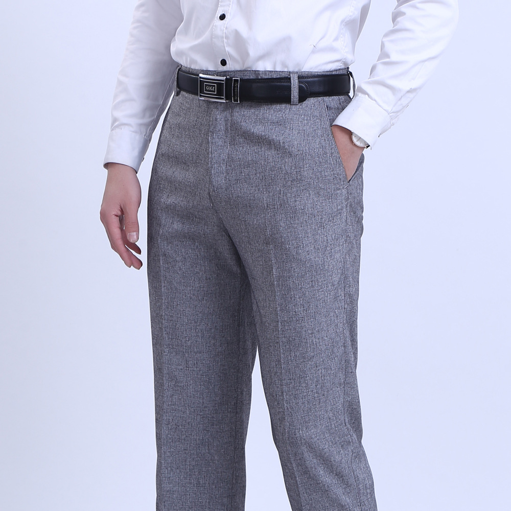 男士春夏薄料中老年男裤中年休闲裤裤免烫高腰直筒宽松休闲西裤男