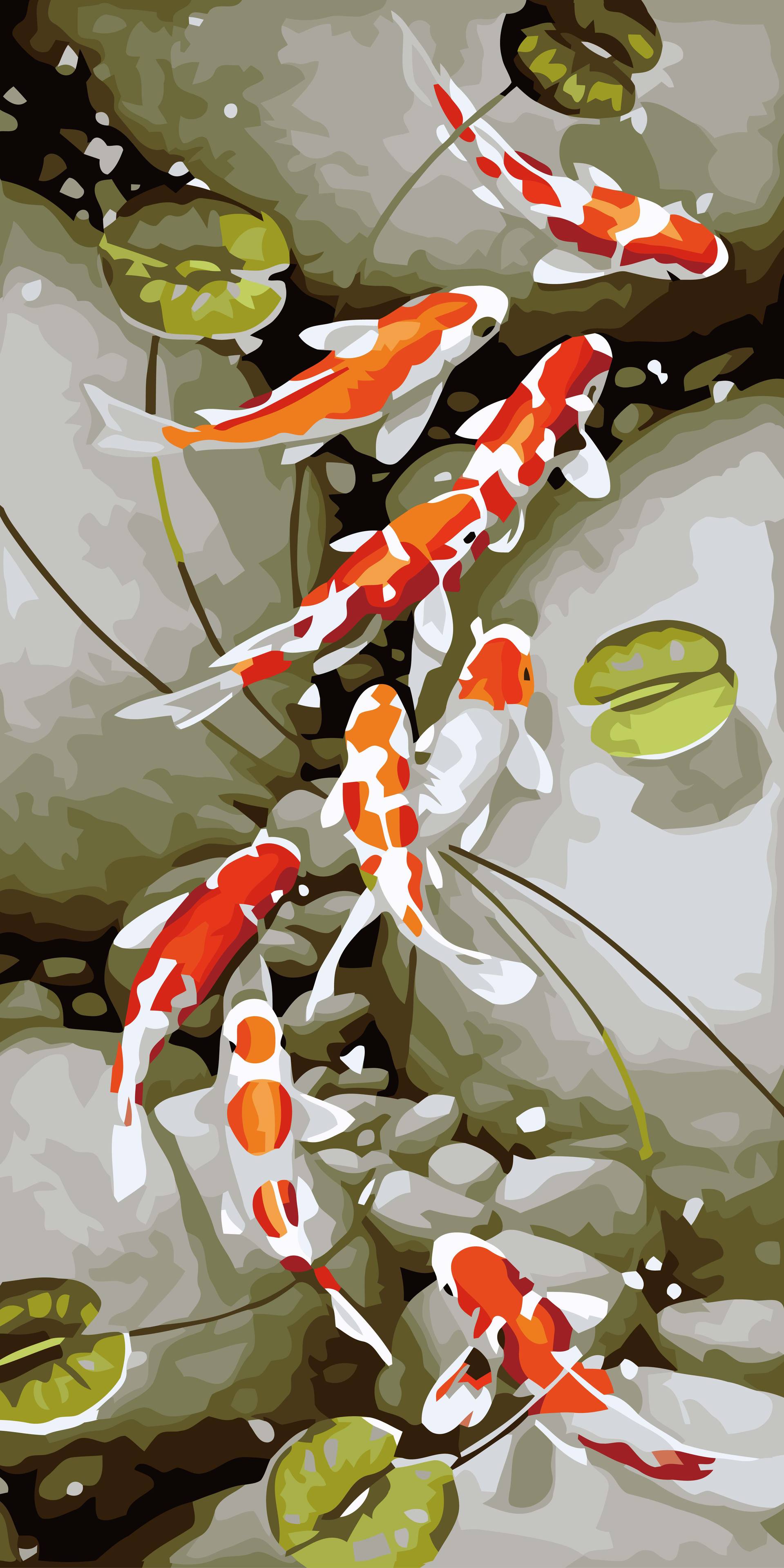 diy数字油画批发 手绘风景油画客厅大幅纯手工装饰画60*120九鱼图