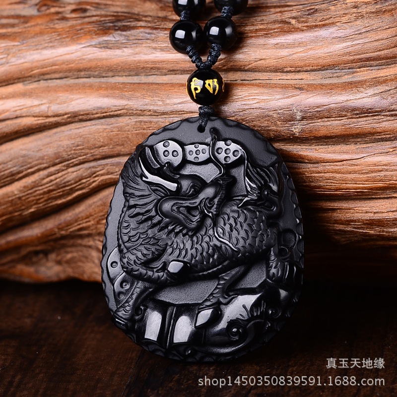 天然黑曜石麒麟吊坠项坠 黑麒麟项链男吊牌胸牌生日礼物护身符