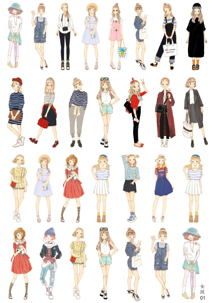 手帐贴纸 a5 相册装饰 手绘女孩 笔记本日记本不干胶自粘背胶贴纸