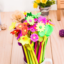 韩国新款创意办公文具可爱花笔植物花朵软胶硅胶中性笔水笔批发