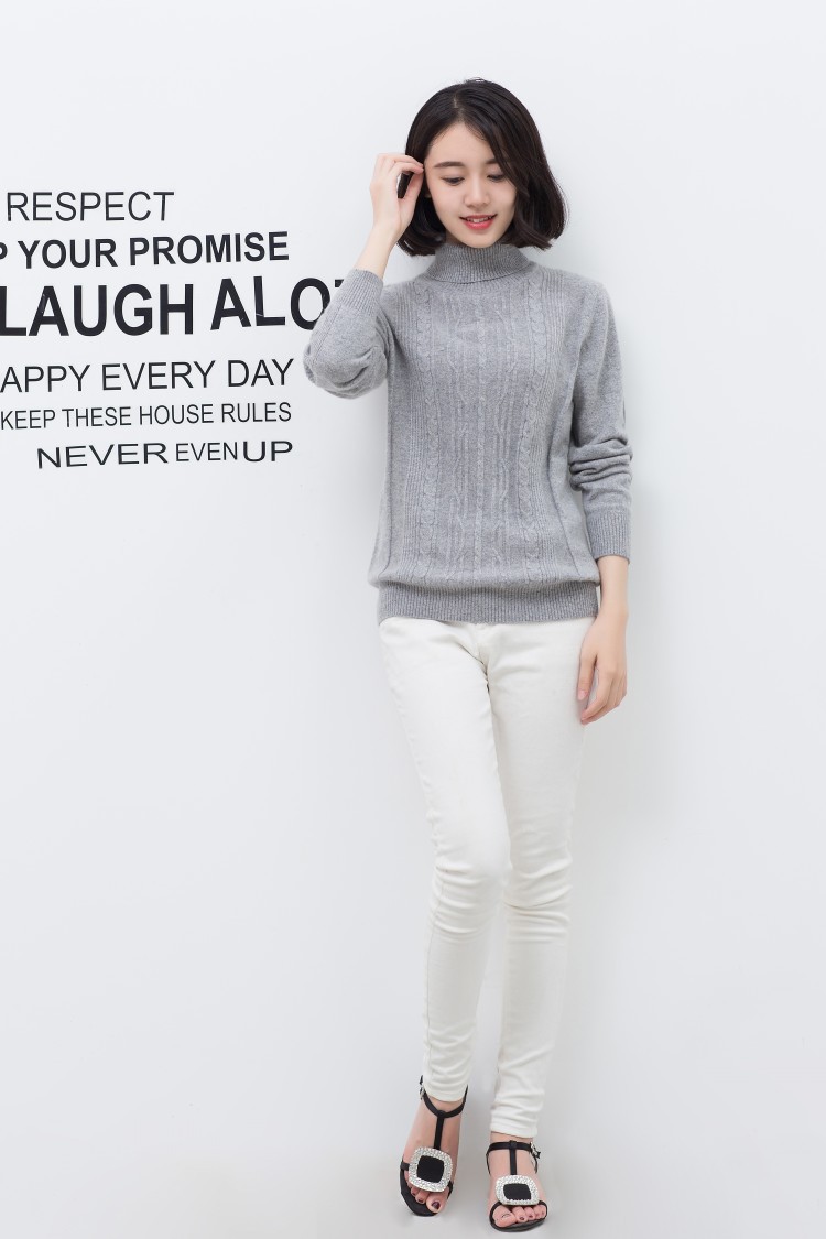 新款毛衣100%纯山羊绒衫高翻领长袖提花针织衫显瘦打底衫大码批发