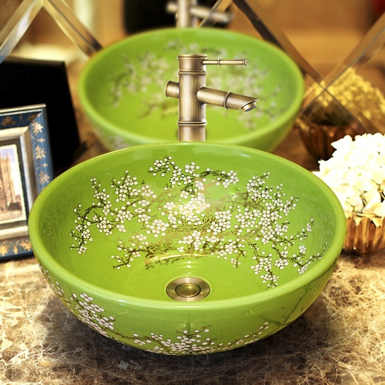 洗手盆小户型洗脸盆洗台上盆面盆卫生间陶瓷彩色仿古水池卫浴清洁