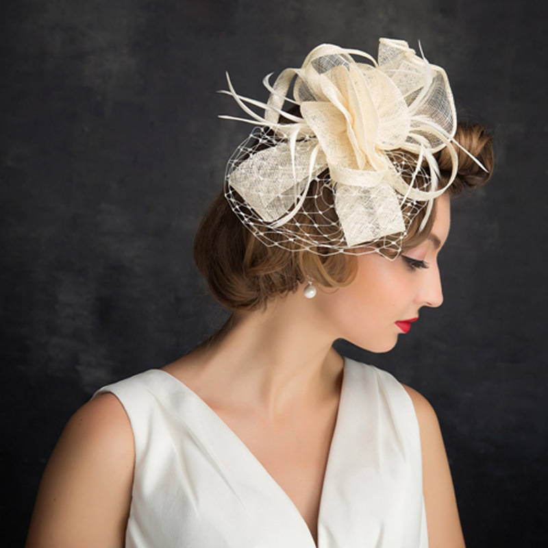 新款礼帽羽毛麻纱英伦韩版外贸帽子新娘礼服拍照头饰小帽子