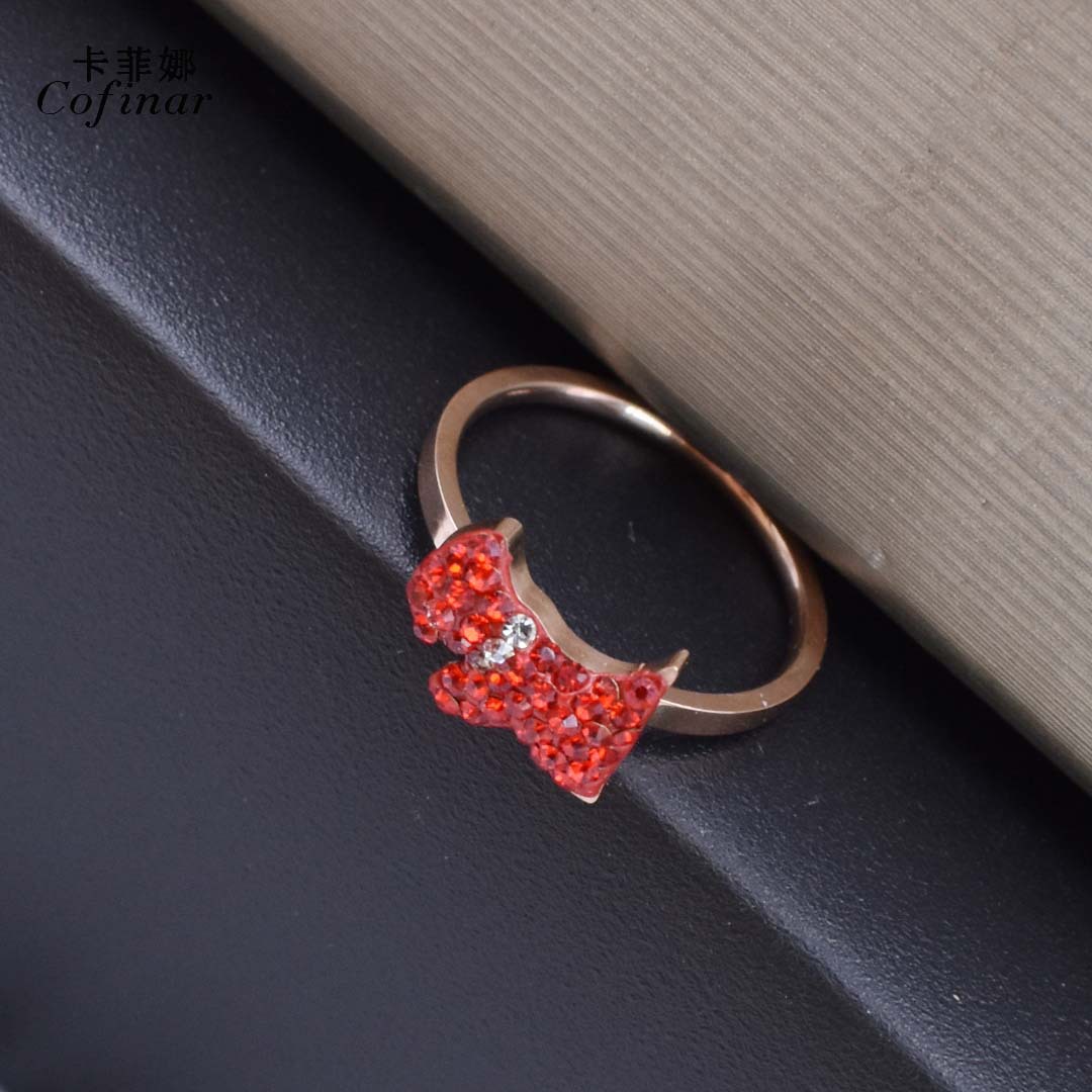 厂家直销钛钢玫瑰金红钻可爱狗狗戒指 简约创意个性可爱狗狗戒指